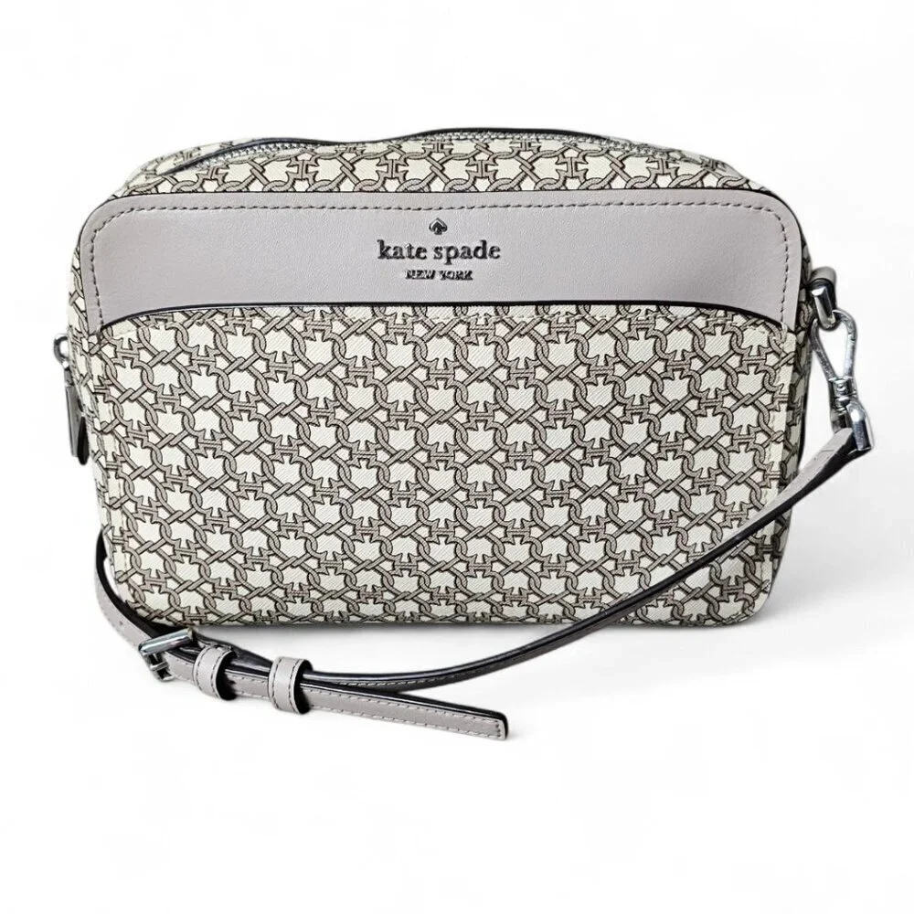 Kate Spade New York Spade Link Taupe And Cream Camera Crossbody Shoulder Bag COA